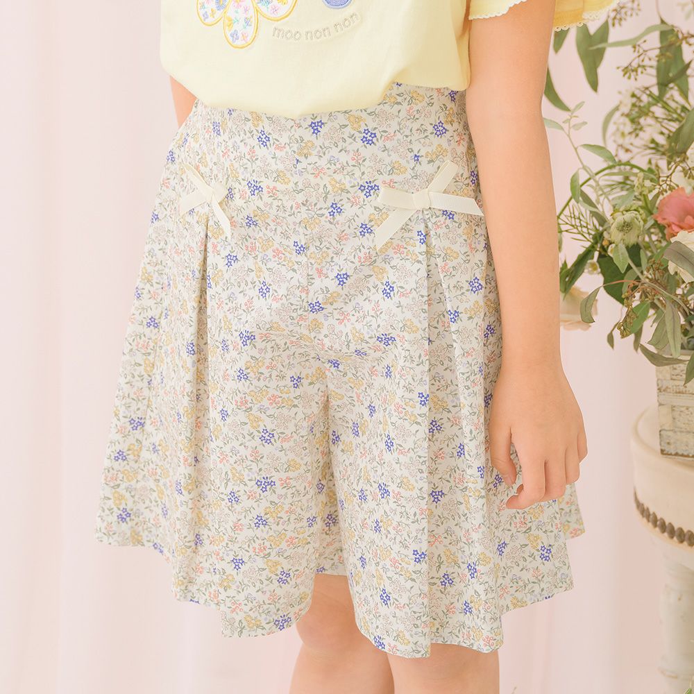 子供服 女の子 綿100％小花柄リボンつき キュロットパンツ
