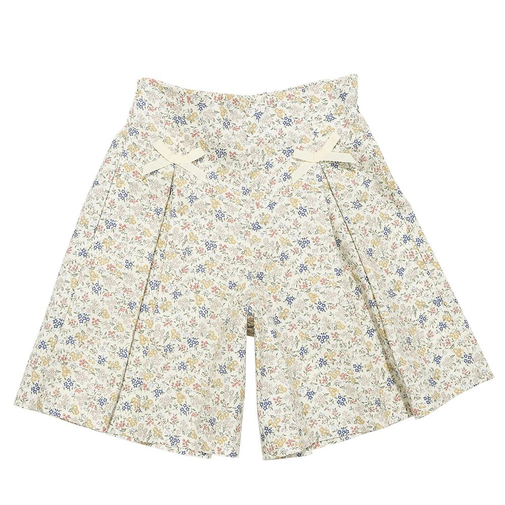 子供服 女の子 綿100％小花柄リボンつき キュロットパンツ イエロー(04) 正面