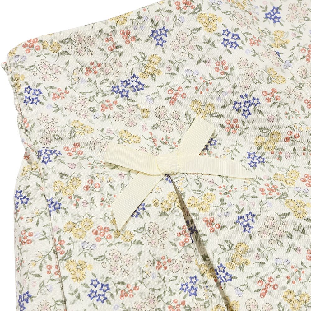 子供服 女の子 綿100％小花柄リボンつき キュロットパンツ イエロー(04) デザインポイント1