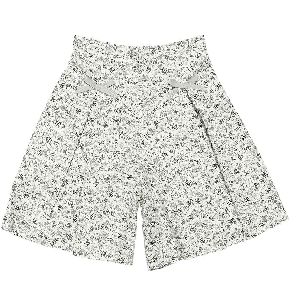 子供服 女の子 綿100％小花柄リボンつき キュロットパンツ グレー(09) 正面