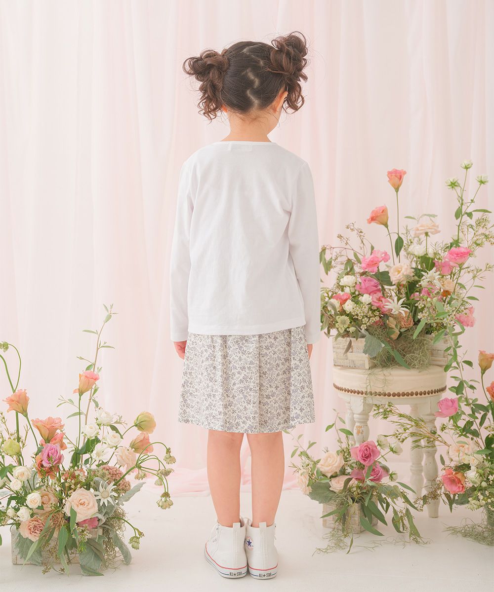子供服 女の子 綿100％小花柄リボンつき キュロットパンツ グレー(09) モデル画像2