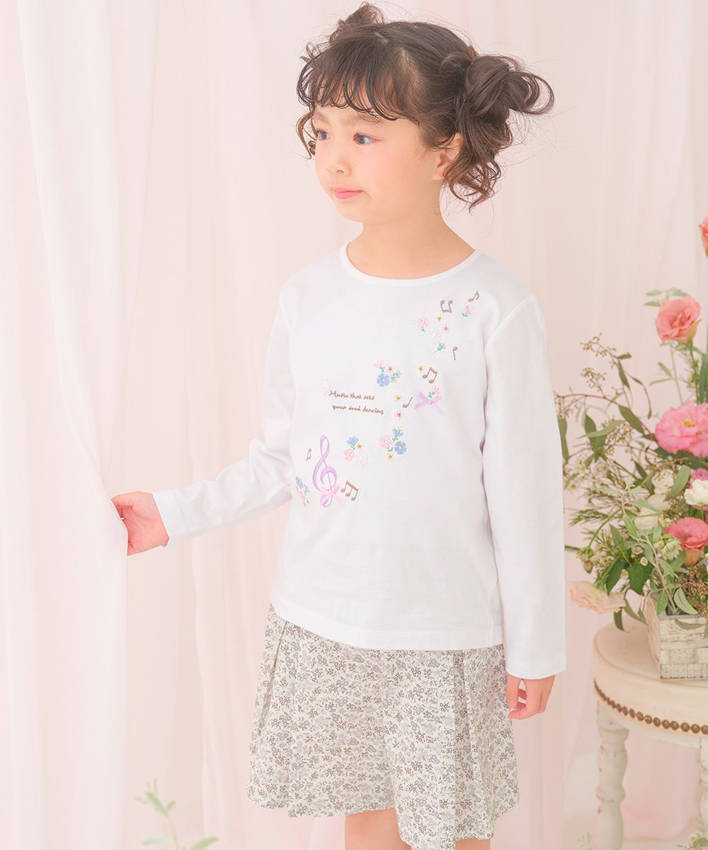 子供服 女の子 綿100％小花柄リボンつき キュロットパンツ グレー(09) モデル画像3