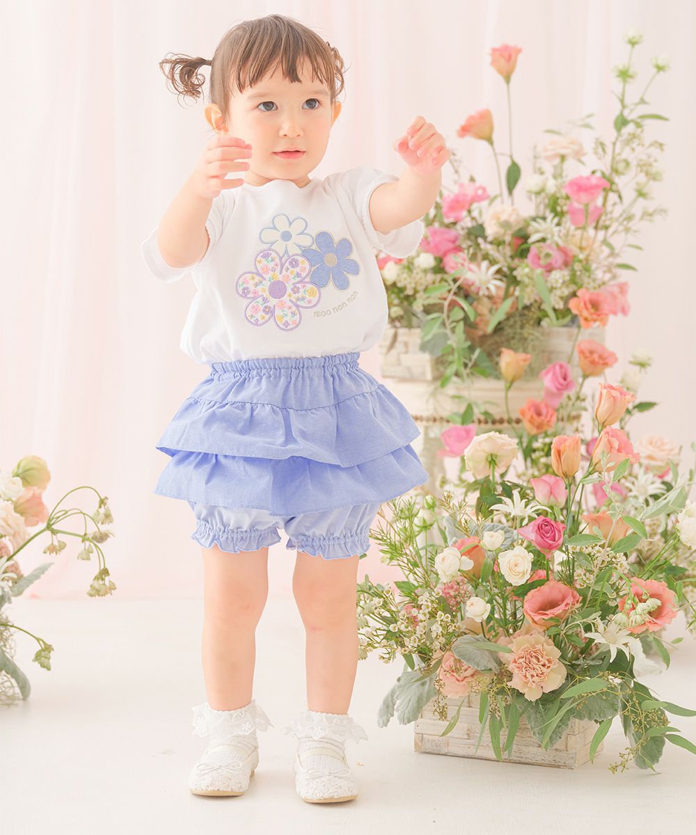 子供服 女の子 フリル かぼちゃパンツ ブルー(61) モデル画像全身