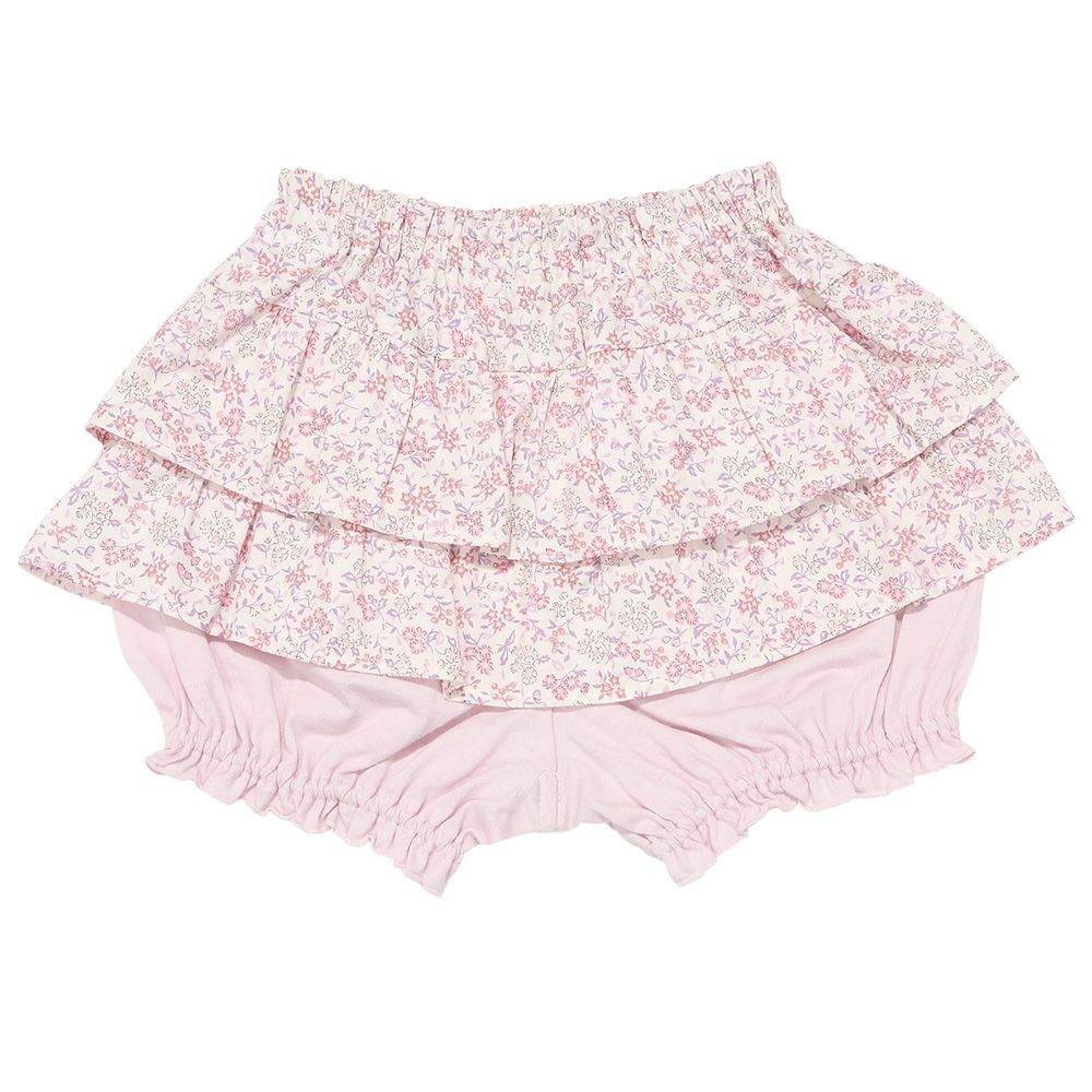 子供服 女の子 綿100％小花柄フリルかぼちゃパンツ ピンク(02) 正面