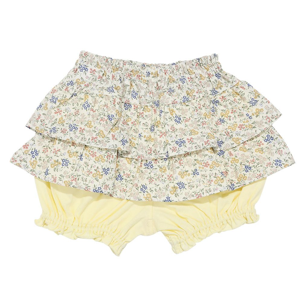 子供服 女の子 綿100％小花柄フリルかぼちゃパンツ イエロー(04) 正面