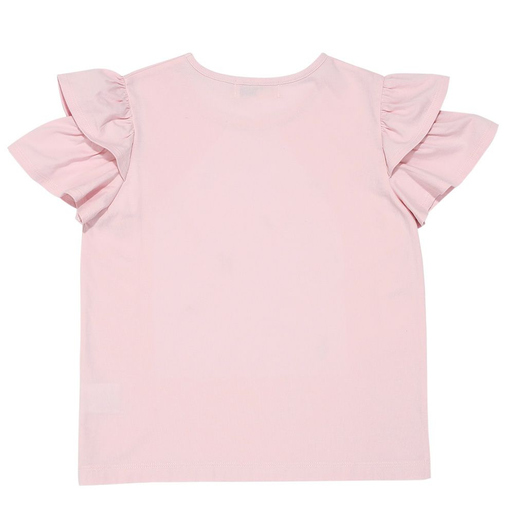 ベビー服 女の子 綿100％音符刺繍 肩あきフリル袖Ｔシャツ ピンク(02) 背面