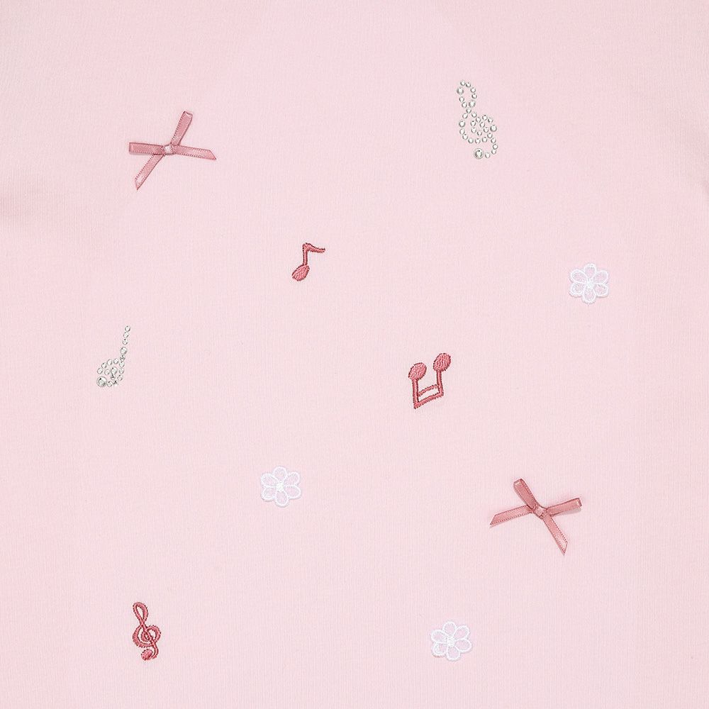 ベビー服 女の子 綿100％音符刺繍 肩あきフリル袖Ｔシャツ ピンク(02) デザインポイント1
