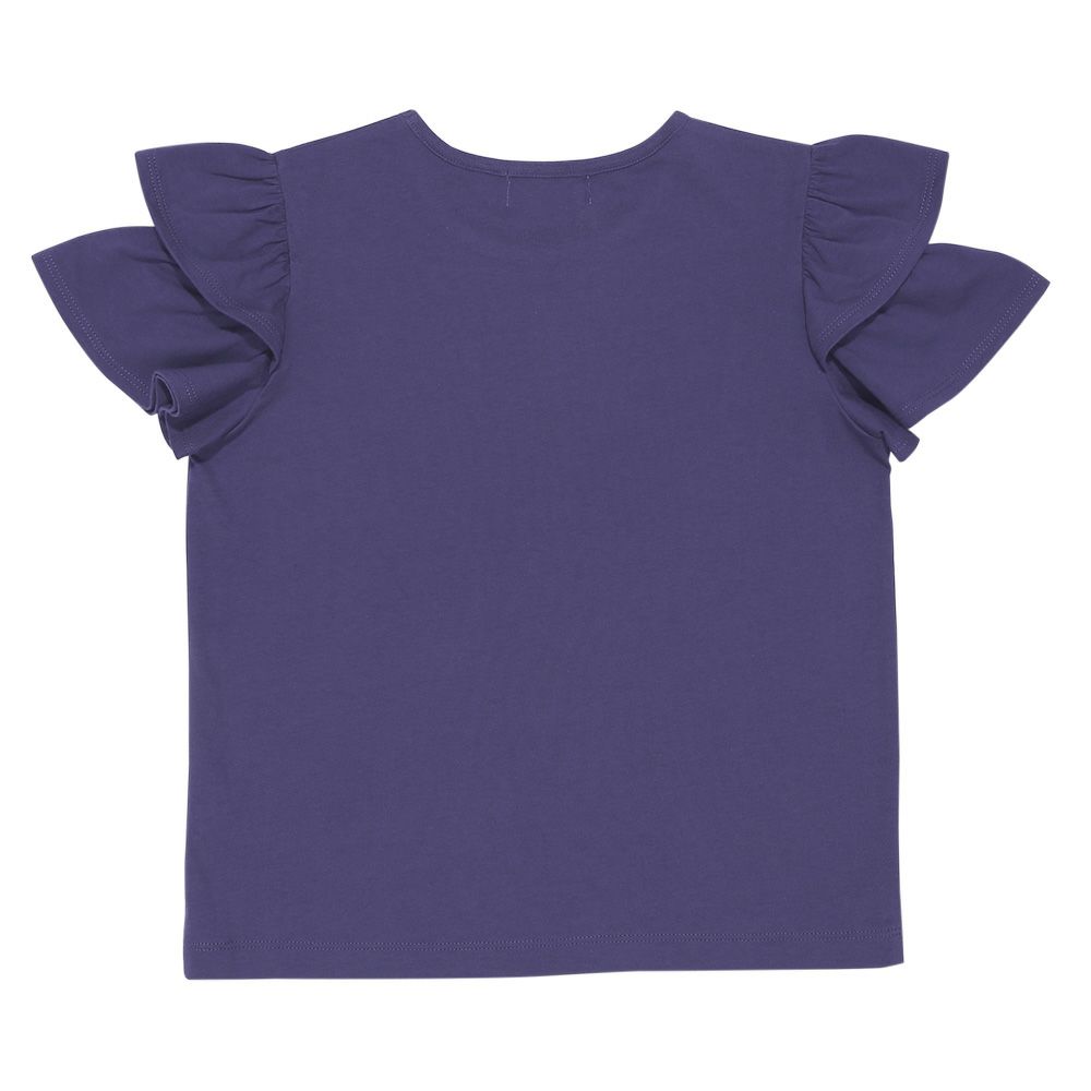 ベビー服 女の子 綿100％音符刺繍 肩あきフリル袖Ｔシャツ ネイビー(06) 背面