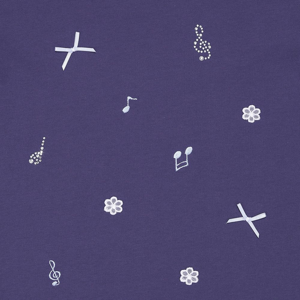ベビー服 女の子 綿100％音符刺繍 肩あきフリル袖Ｔシャツ ネイビー(06) デザインポイント1