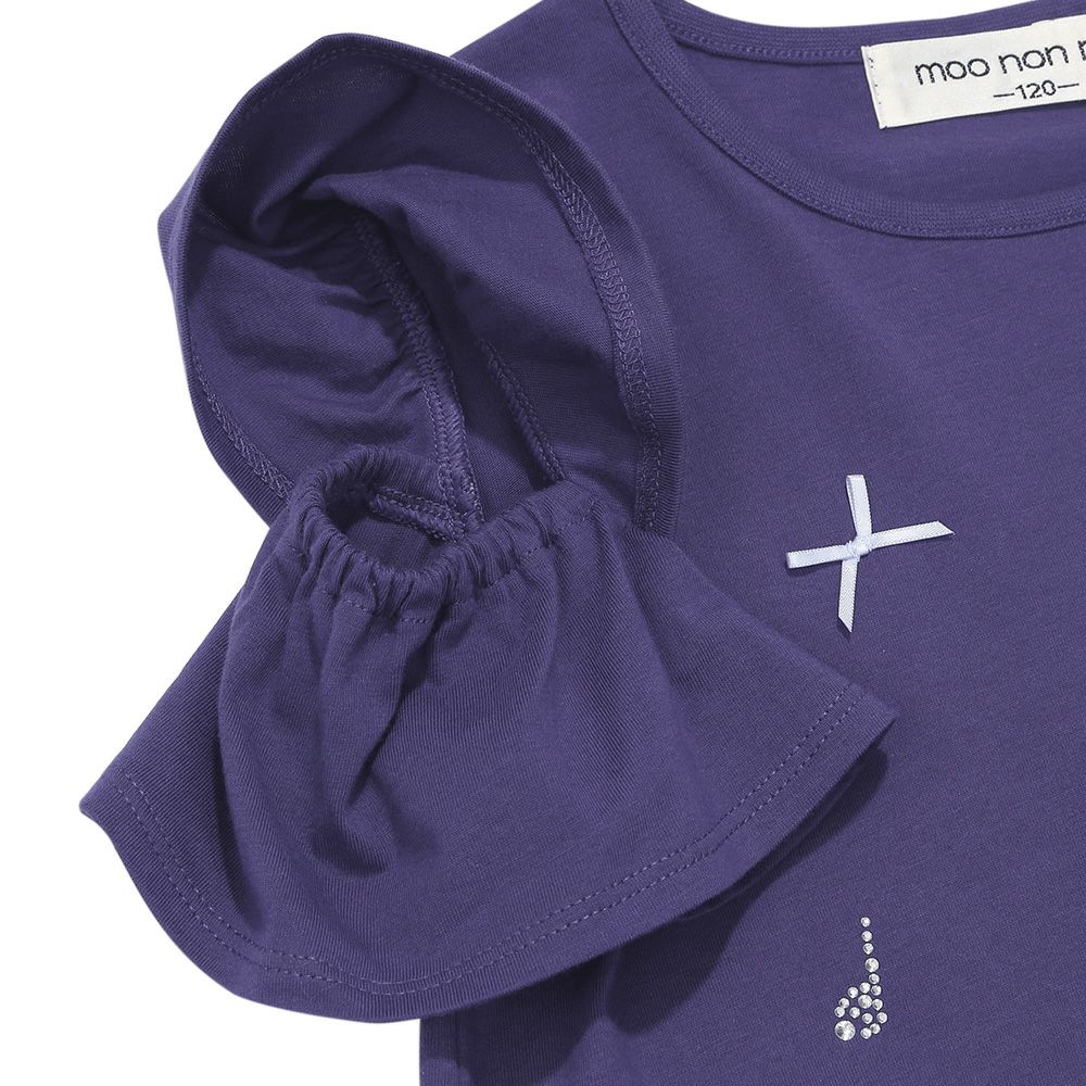 ベビー服 女の子 綿100％音符刺繍 肩あきフリル袖Ｔシャツ ネイビー(06) デザインポイント2