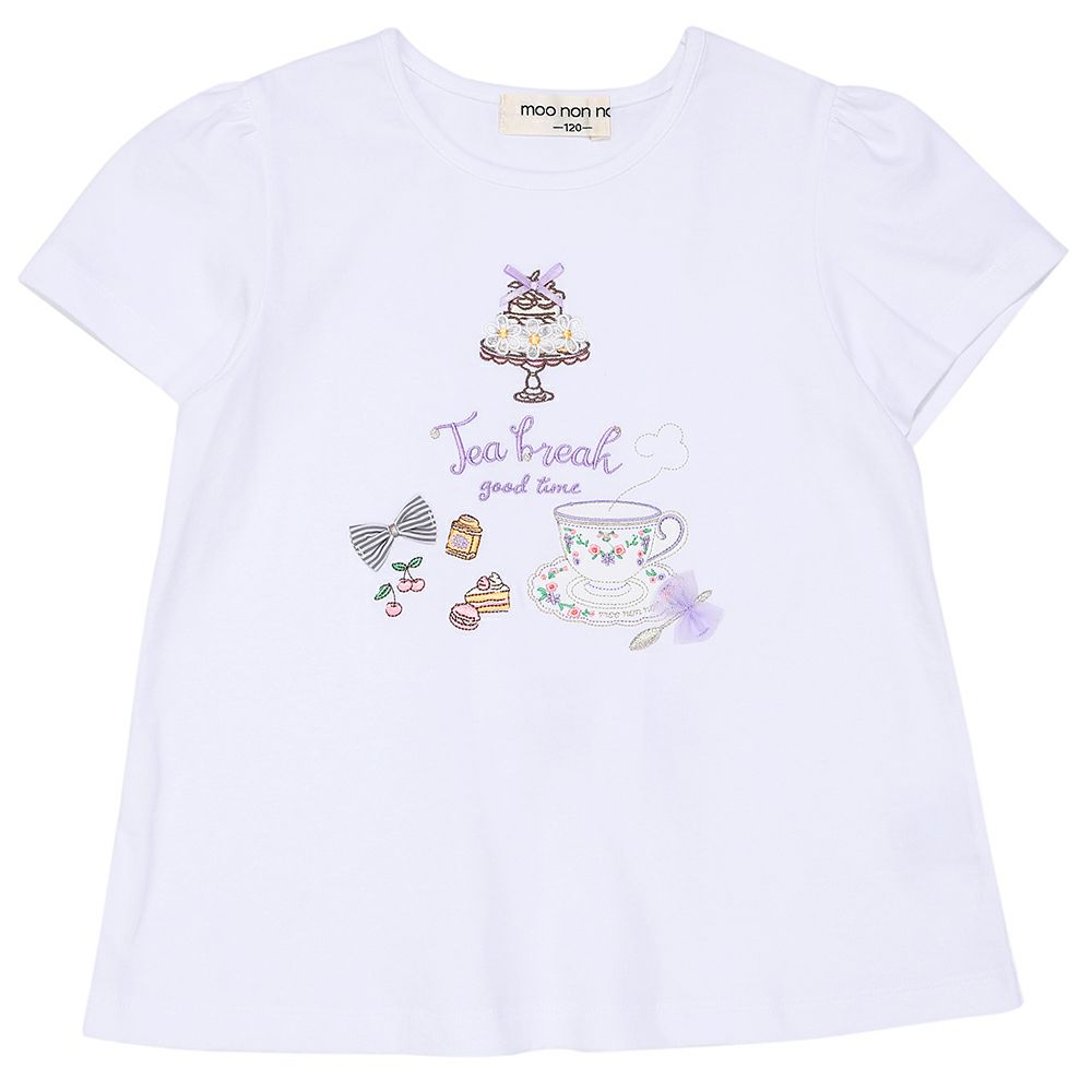 ベビー服 女の子 子ども服 こども服 キッズ ジュニア 綿100％ ティーカップ スイーツ 刺繍 バックリボン オフホワイト(11) 正面
