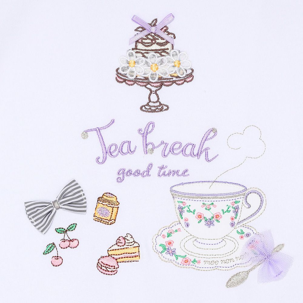 ベビー服 女の子 子ども服 こども服 キッズ ジュニア 綿100％ ティーカップ スイーツ 刺繍 バックリボン オフホワイト(11) デザインポイント1