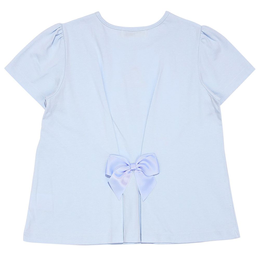 ベビー服 女の子 子ども服 こども服 キッズ ジュニア 綿100％ ティーカップ スイーツ 刺繍 バックリボン ブルー(61) 背面