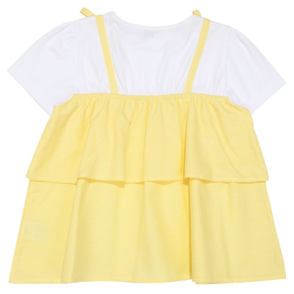 ベビー服 女の子 子ども服 こども服 キッズ キャミソール 重ね着風デザイン お花 リボンつき ロゴ刺繍 フリル イエロー(04) 背面