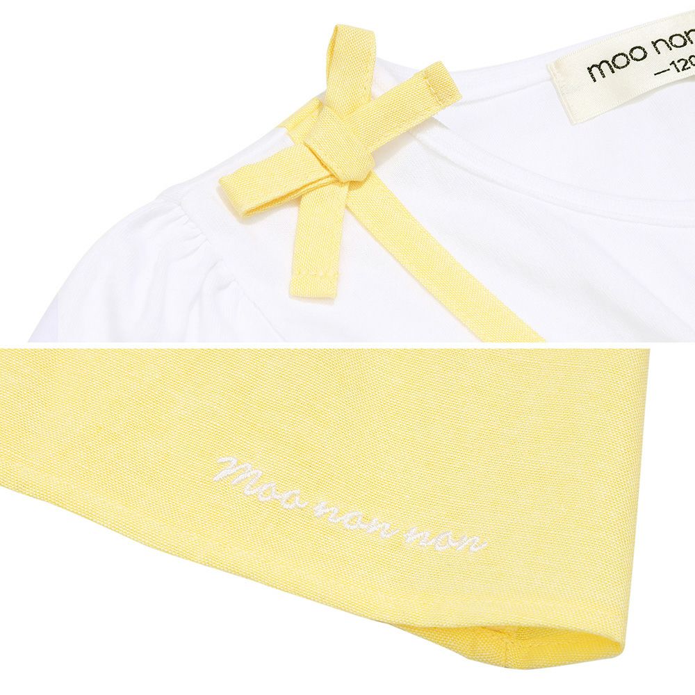 ベビー服 女の子 子ども服 こども服 キッズ キャミソール 重ね着風デザイン お花 リボンつき ロゴ刺繍 フリル イエロー(04) デザインポイント2