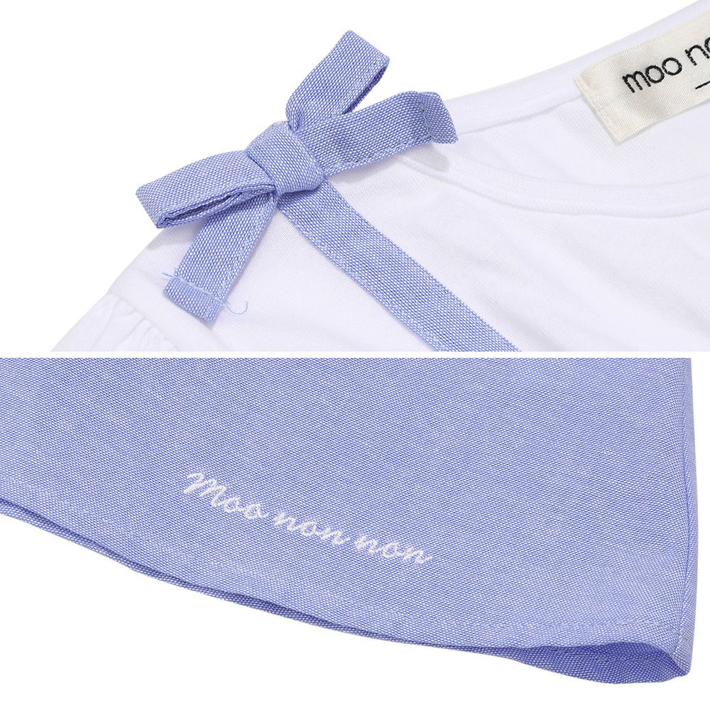 ベビー服 女の子 子ども服 こども服 キッズ キャミソール 重ね着風デザイン お花 リボンつき ロゴ刺繍 フリル ブルー(61) デザインポイント2