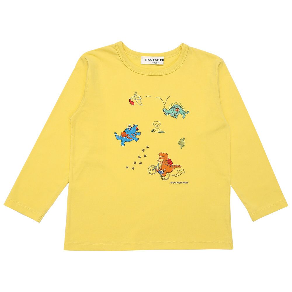 ベビー服 男の子 子ども服 こども キッズ 綿100％ 恐竜 ワッペン 刺繍ティーシャツ 長そで イエロー(04) 正面