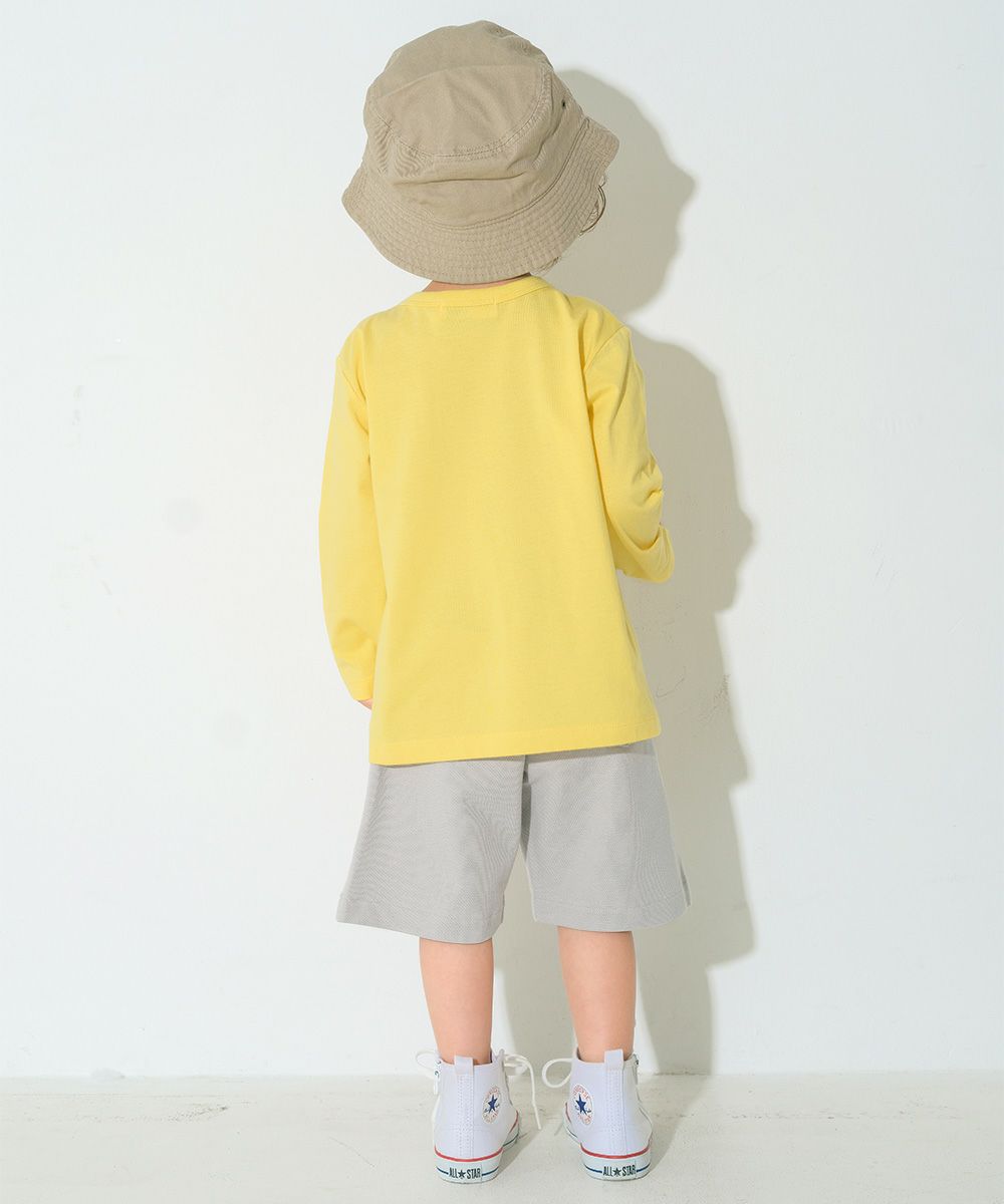 ベビー服 男の子 子ども服 こども キッズ 綿100％ 恐竜 ワッペン 刺繍ティーシャツ 長そで イエロー(04) モデル画像全身