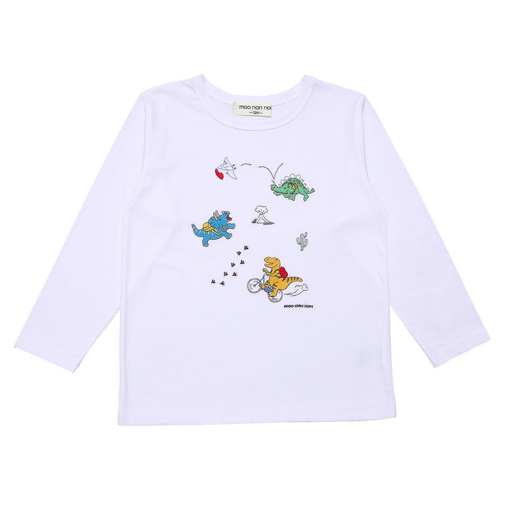 ベビー服 男の子 子ども服 こども キッズ 綿100％ 恐竜 ワッペン 刺繍ティーシャツ 長そで オフホワイト(11) 正面