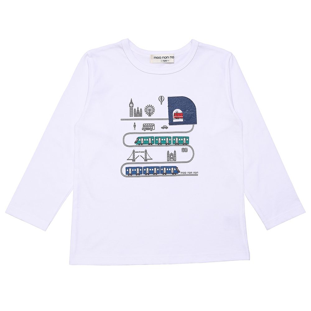 ベビー服 男の子 子ども服 こども キッズ 綿100％ 電車 ワッペン ロンドン街並み プリント オフホワイト(11) 正面