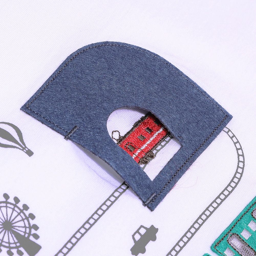 ベビー服 男の子 子ども服 こども キッズ 綿100％ 電車 ワッペン ロンドン街並み プリント オフホワイト(11) デザインポイント1