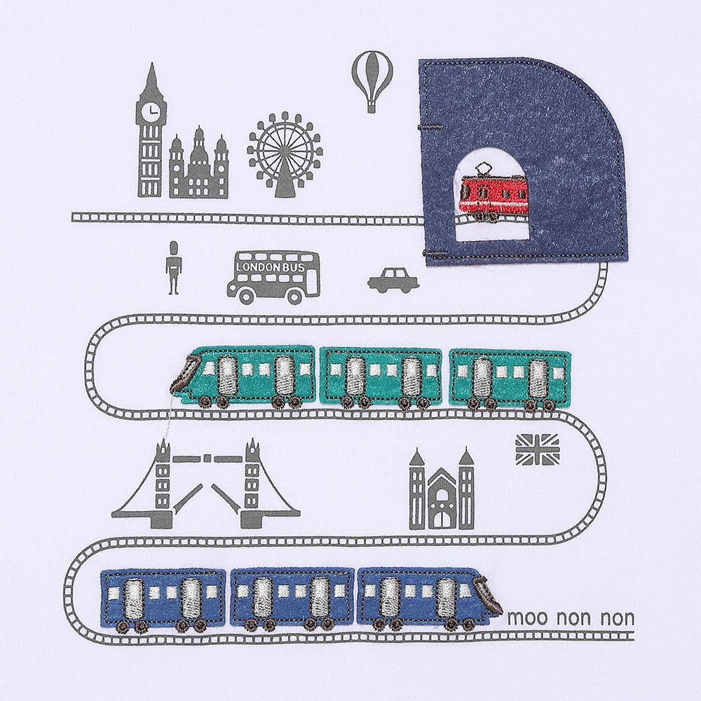 ベビー服 男の子 子ども服 こども キッズ 綿100％ 電車 ワッペン ロンドン街並み プリント オフホワイト(11) デザインポイント2