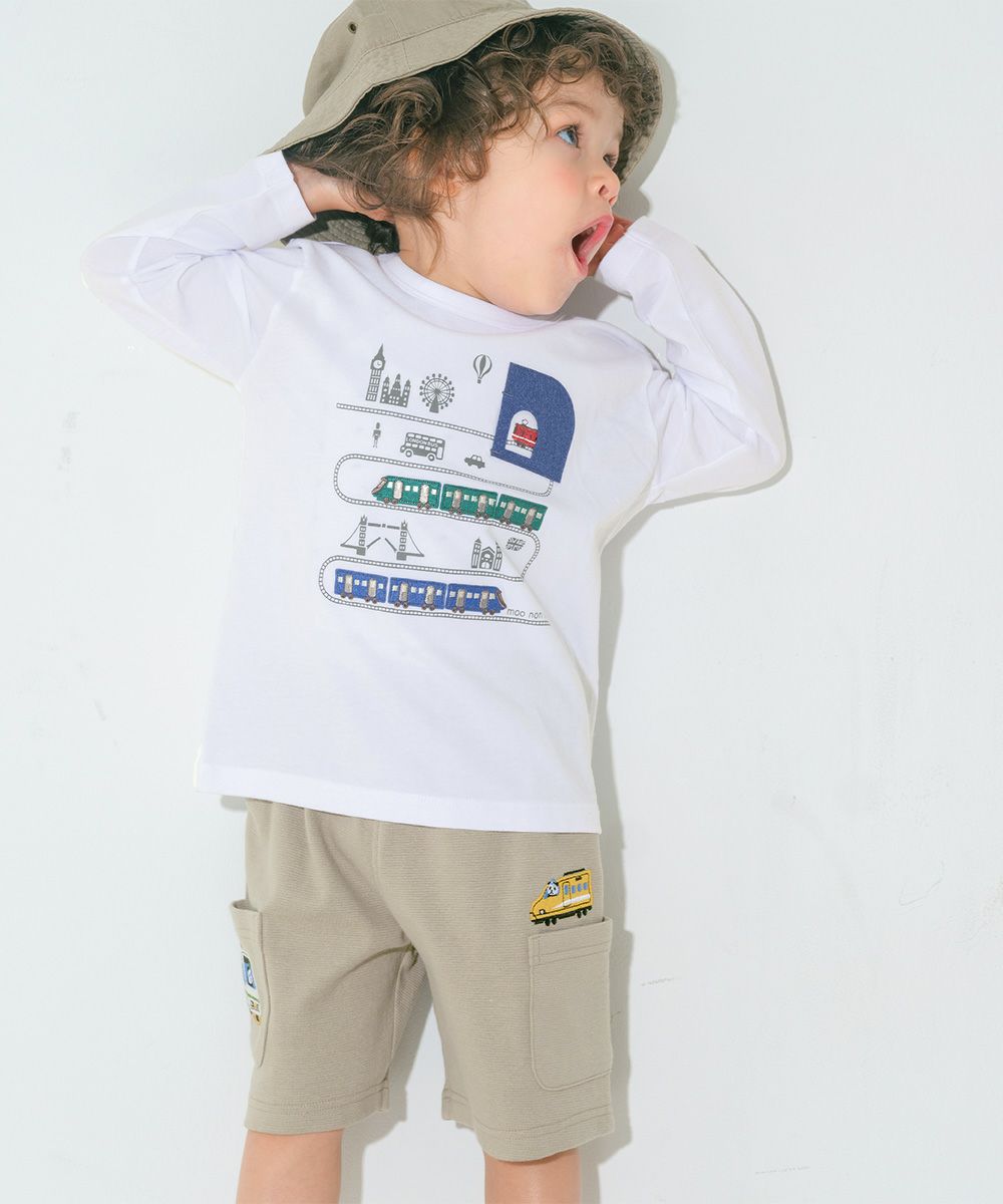 ベビー服 男の子 子ども服 こども キッズ 綿100％ 電車 ワッペン ロンドン街並み プリント オフホワイト(11) モデル画像1