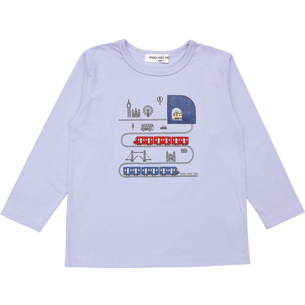 ベビー服 男の子 子ども服 こども キッズ 綿100％ 電車 ワッペン ロンドン街並み プリント ブルー(61) 正面