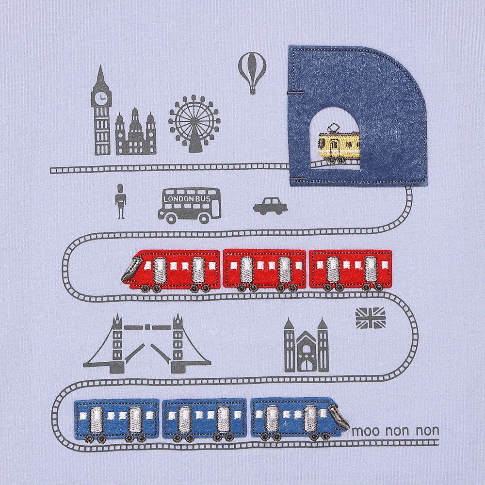 ベビー服 男の子 子ども服 こども キッズ 綿100％ 電車 ワッペン ロンドン街並み プリント ブルー(61) デザインポイント2