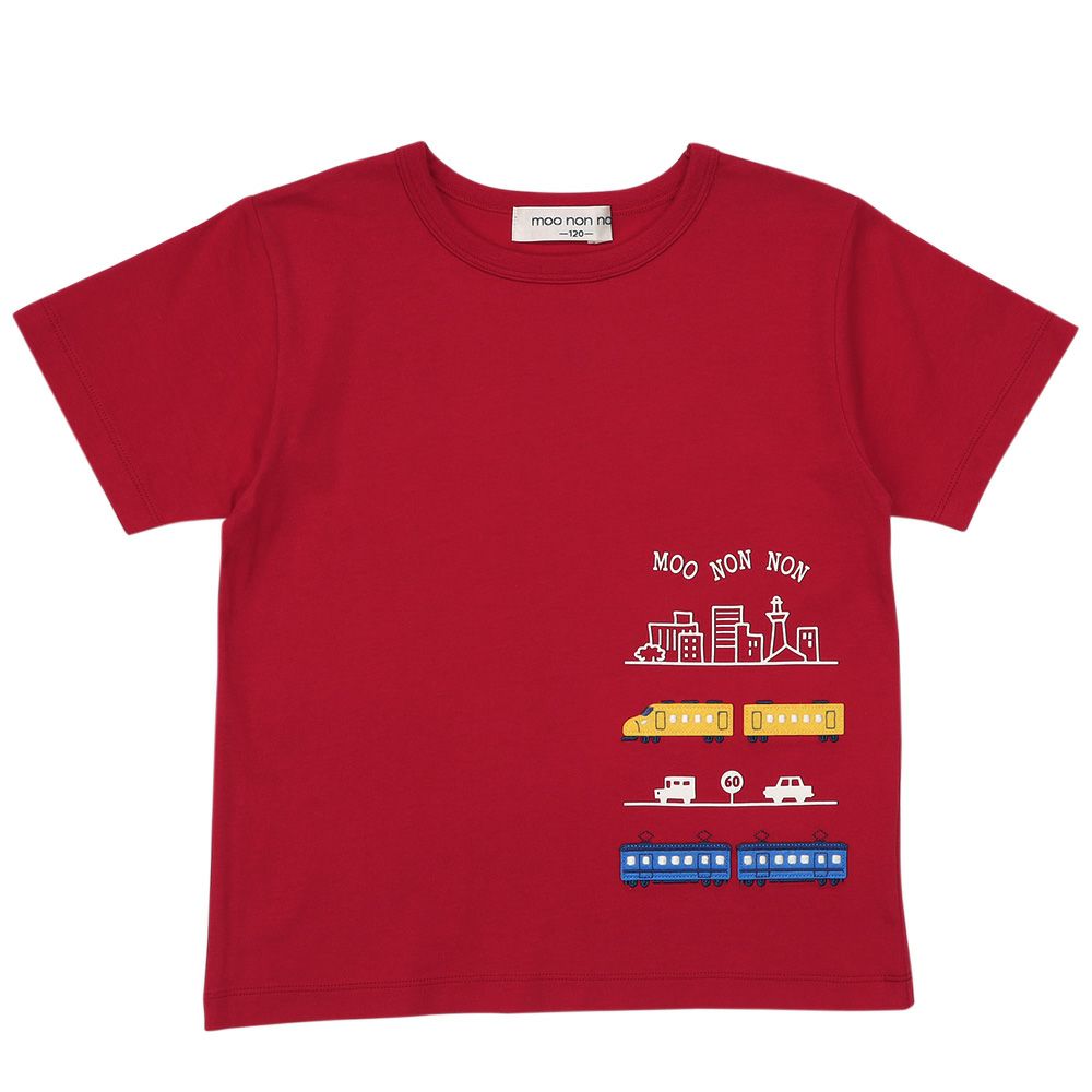 ベビー服 男の子 子ども服 こども キッズ 綿100％ 電車 ワッペン 乗り物 プリント レッド(03) 正面