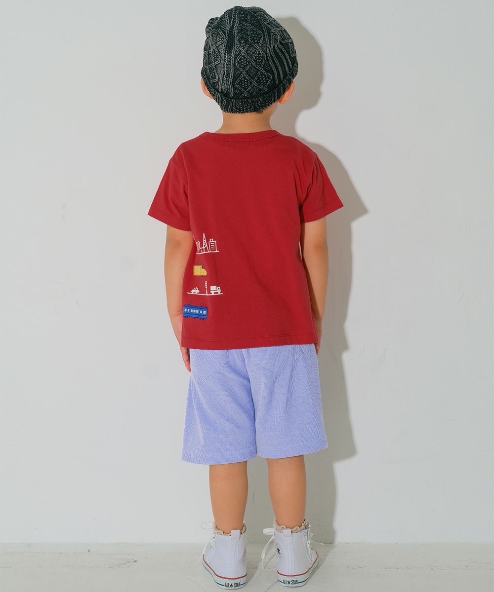 ベビー服 男の子 子ども服 こども キッズ 綿100％ 電車 ワッペン 乗り物 プリント レッド(03) モデル画像2