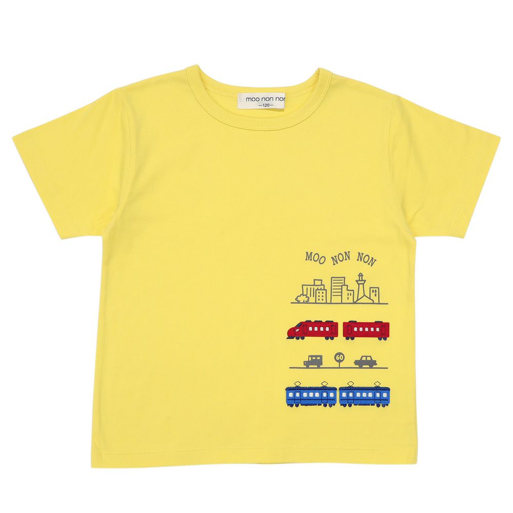 ベビー服 男の子 子ども服 こども キッズ 綿100％ 電車 ワッペン 乗り物 プリント イエロー(04) 正面