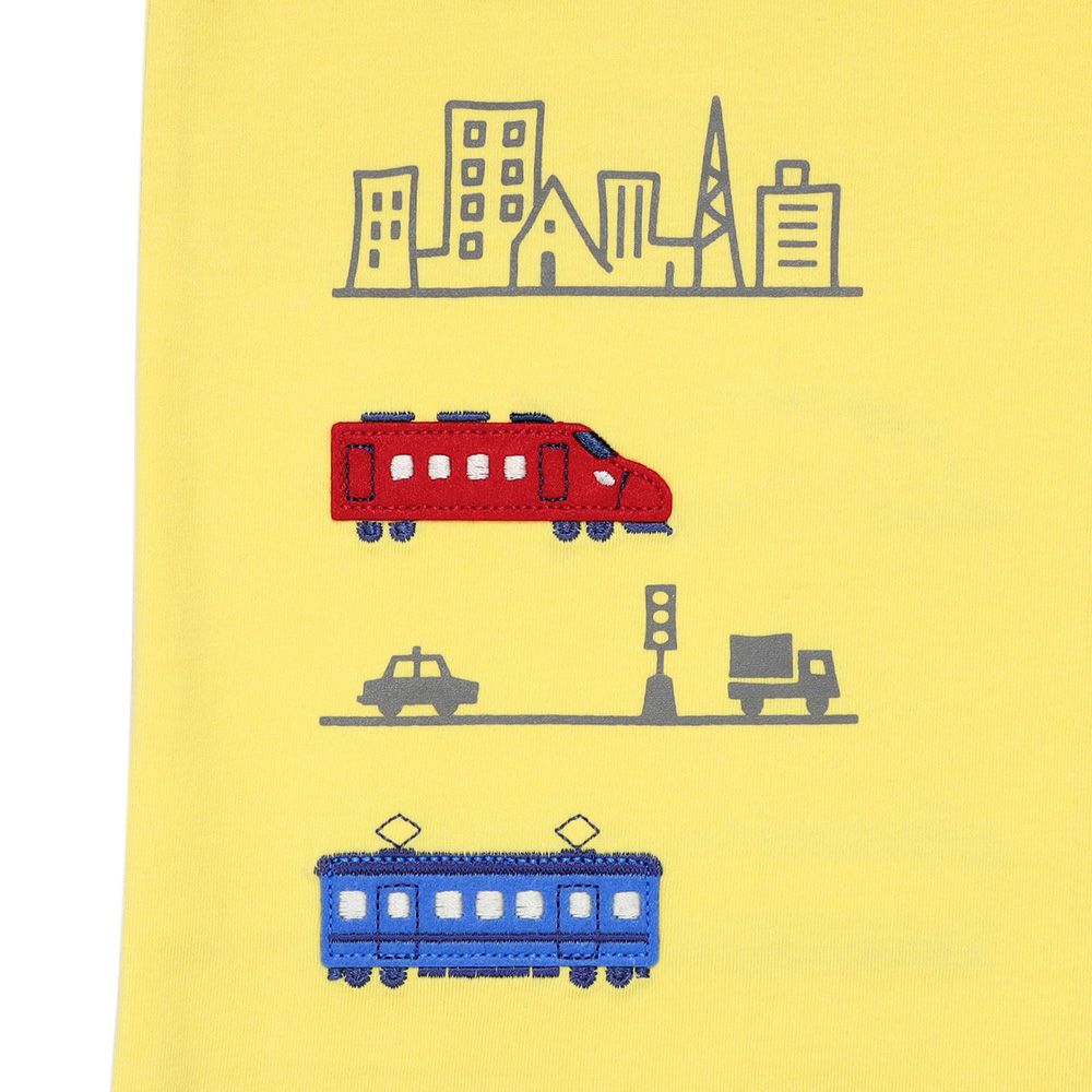 ベビー服 男の子 子ども服 こども キッズ 綿100％ 電車 ワッペン 乗り物 プリント イエロー(04) デザインポイント2