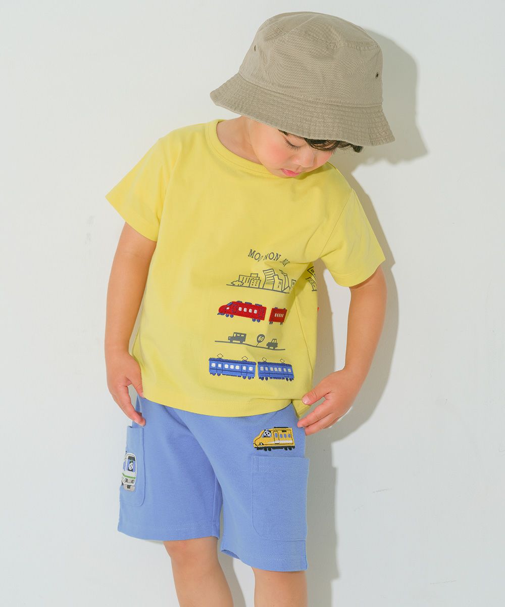 ベビー服 男の子 子ども服 こども キッズ 綿100％ 電車 ワッペン 乗り物 プリント イエロー(04) モデル画像全身
