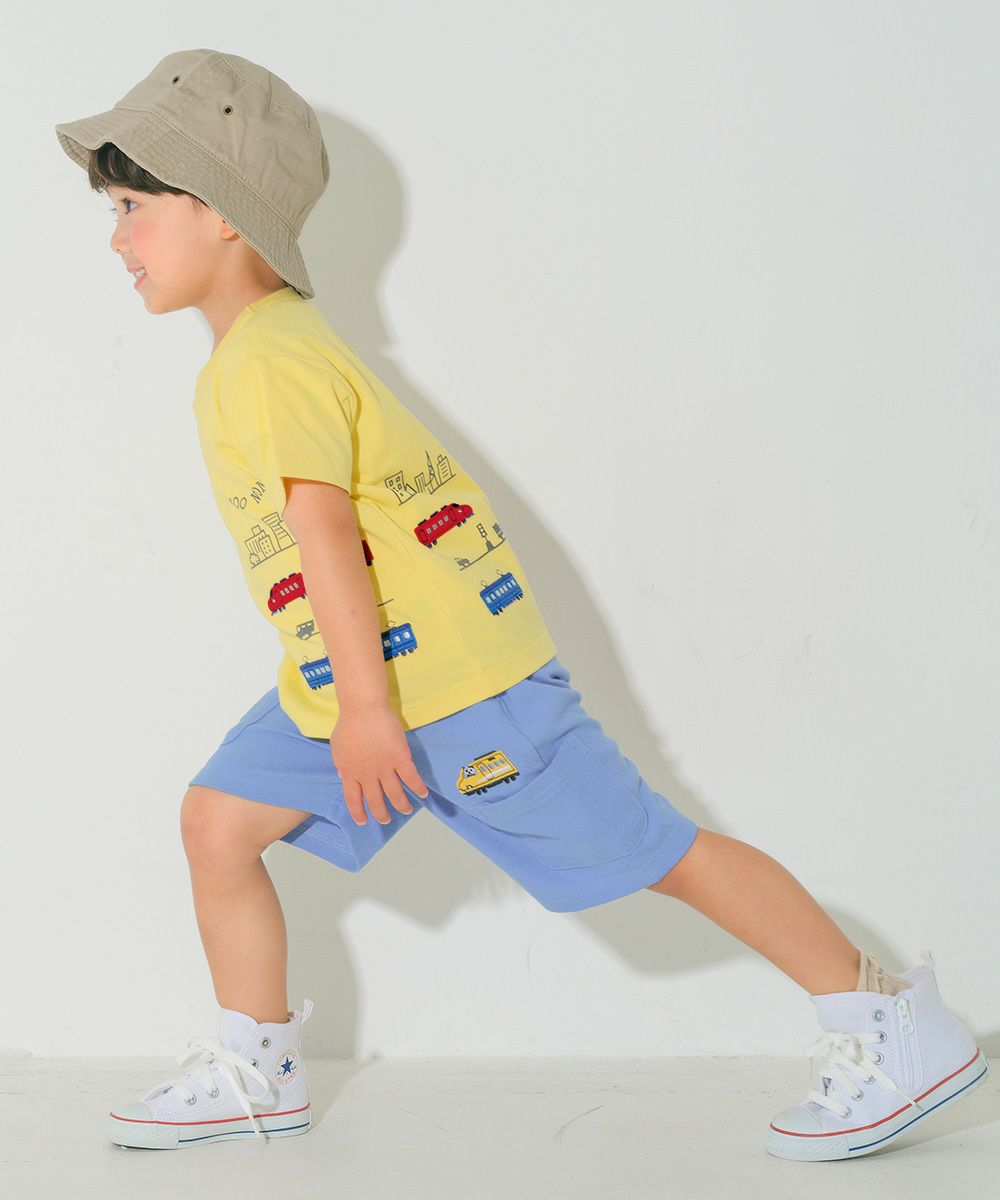 ベビー服 男の子 子ども服 こども キッズ 綿100％ 電車 ワッペン 乗り物 プリント イエロー(04) モデル画像2