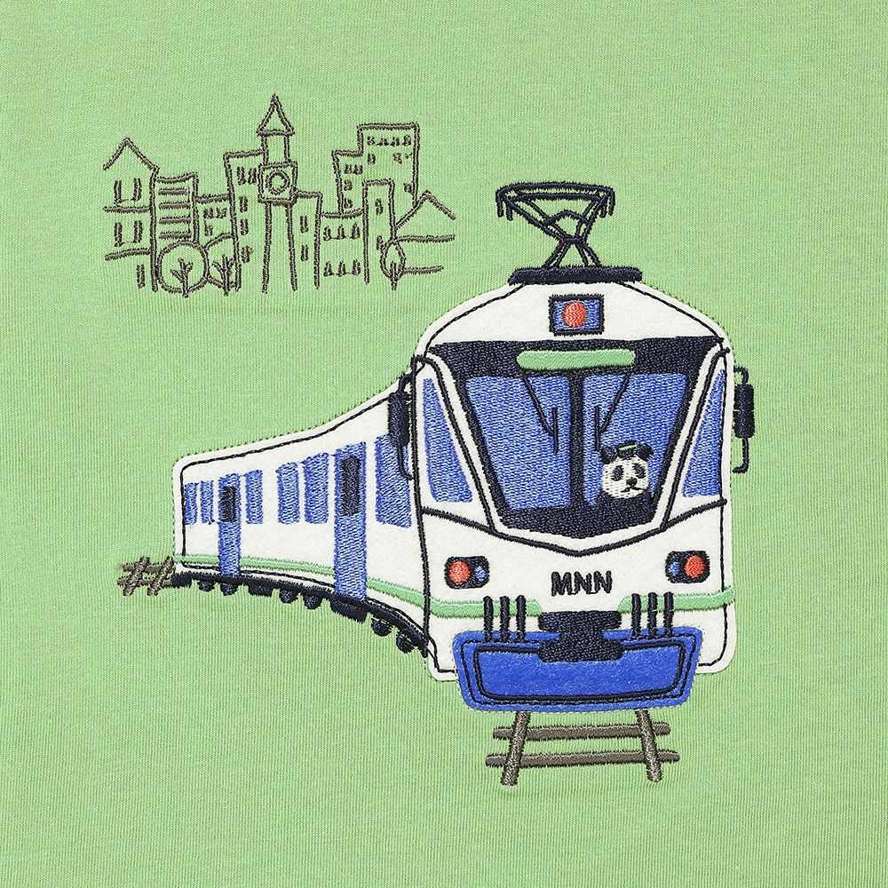 ベビー服 男の子 子ども服 こども キッズ 綿100％ 電車 ワッペン 乗り物 刺繍 ポケットつき グリーン(08) デザインポイント2