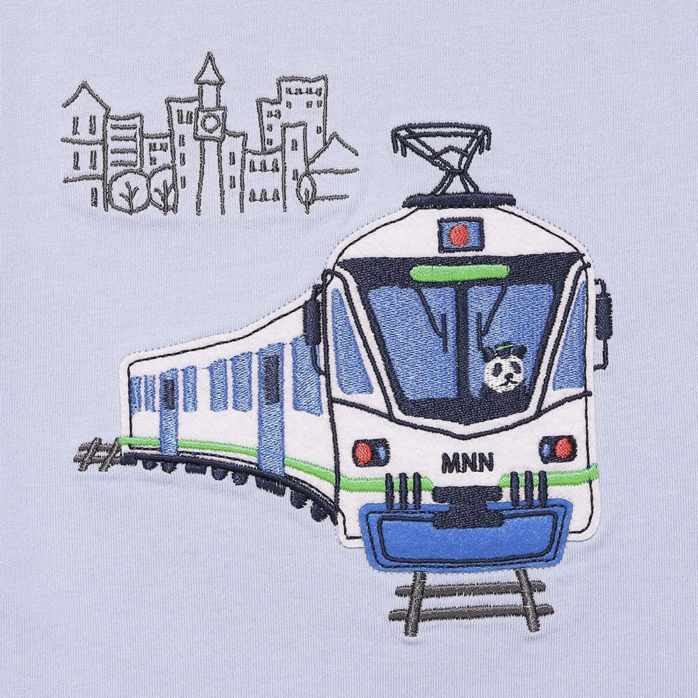 ベビー服 男の子 子ども服 こども キッズ 綿100％ 電車 ワッペン 乗り物 刺繍 ポケットつき ブルー(61) デザインポイント1