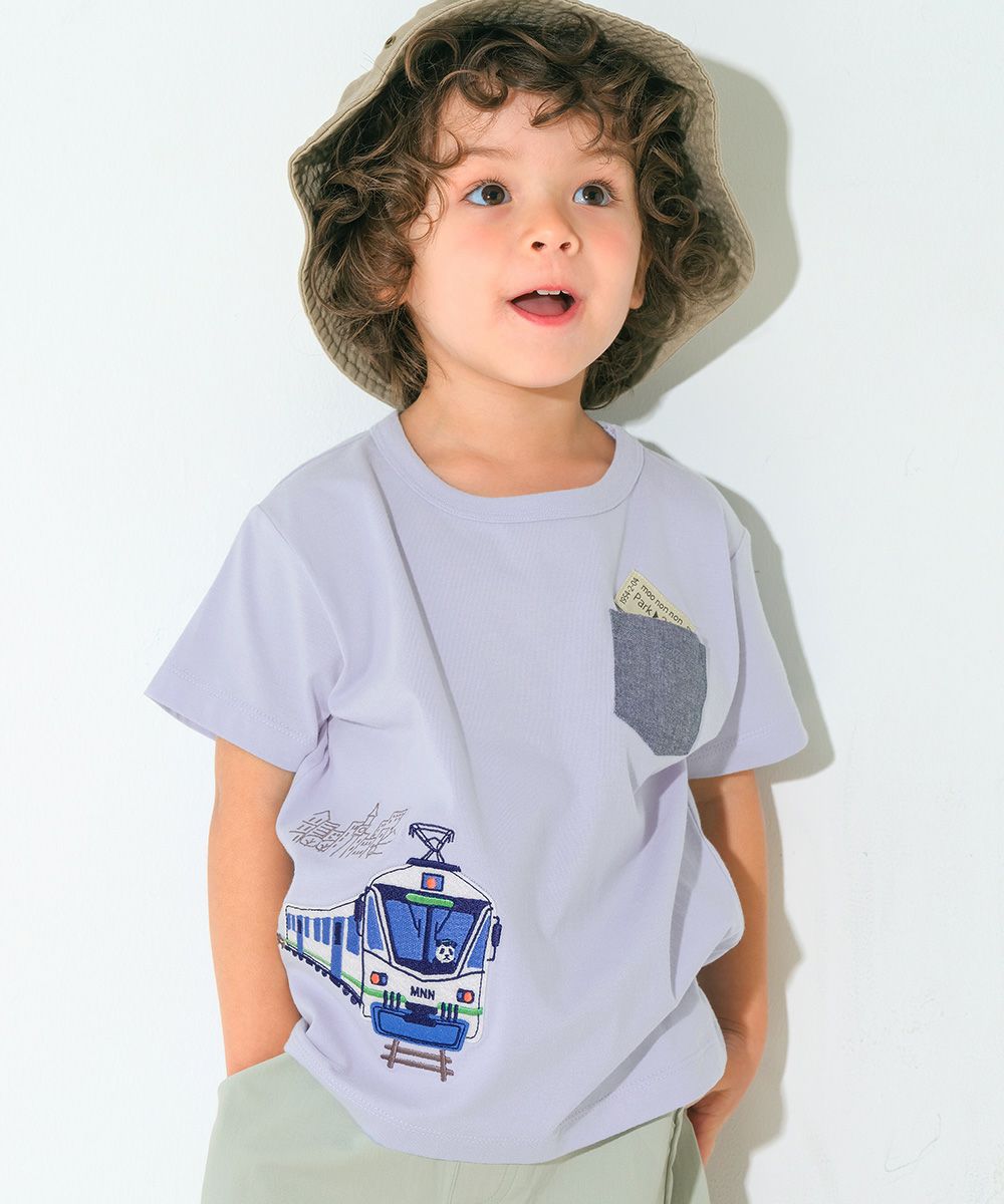 ベビー服 男の子 子ども服 こども キッズ 綿100％ 電車 ワッペン 乗り物 刺繍 ポケットつき ブルー(61) モデル画像1