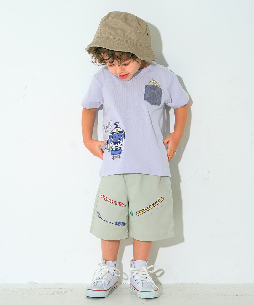 ベビー服 男の子 子ども服 こども キッズ 綿100％ 電車 ワッペン 乗り物 刺繍 ポケットつき ブルー(61) モデル画像2