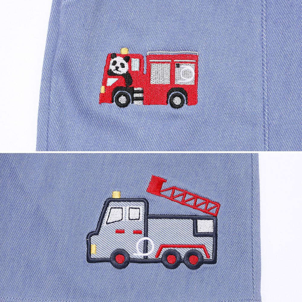 ベビー服 男の子 子ども服 こども キッズ ストレッチ デニムツイルニット パンダ 消防車刺繍 ハーフパンツ ブルー(61) デザインポイント1