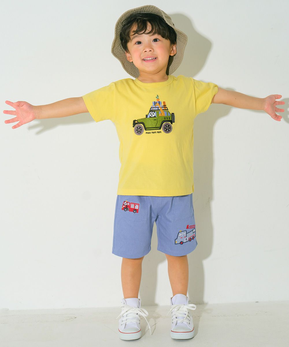 ベビー服 男の子 子ども服 こども キッズ ストレッチ デニムツイルニット パンダ 消防車刺繍 ハーフパンツ ブルー(61) モデル画像2