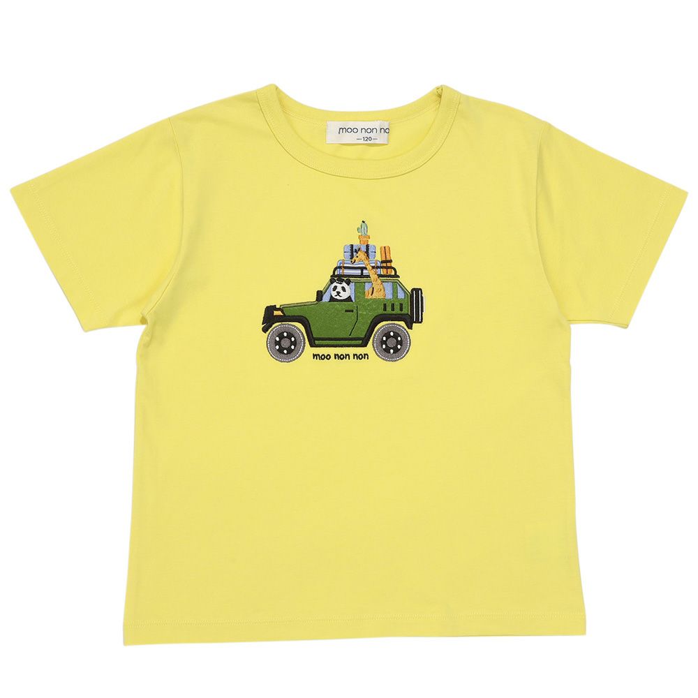 ベビー服 男の子 子ども服 こども キッズ綿100％ 動物 アニマル 車 くるま刺繍 サファリパーク イエロー(04) 正面
