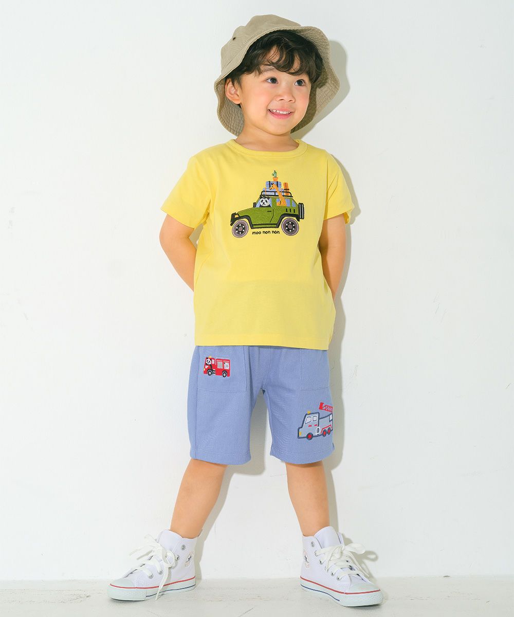 ベビー服 男の子 子ども服 こども キッズ綿100％ 動物 アニマル 車 くるま刺繍 サファリパーク イエロー(04) モデル画像全身