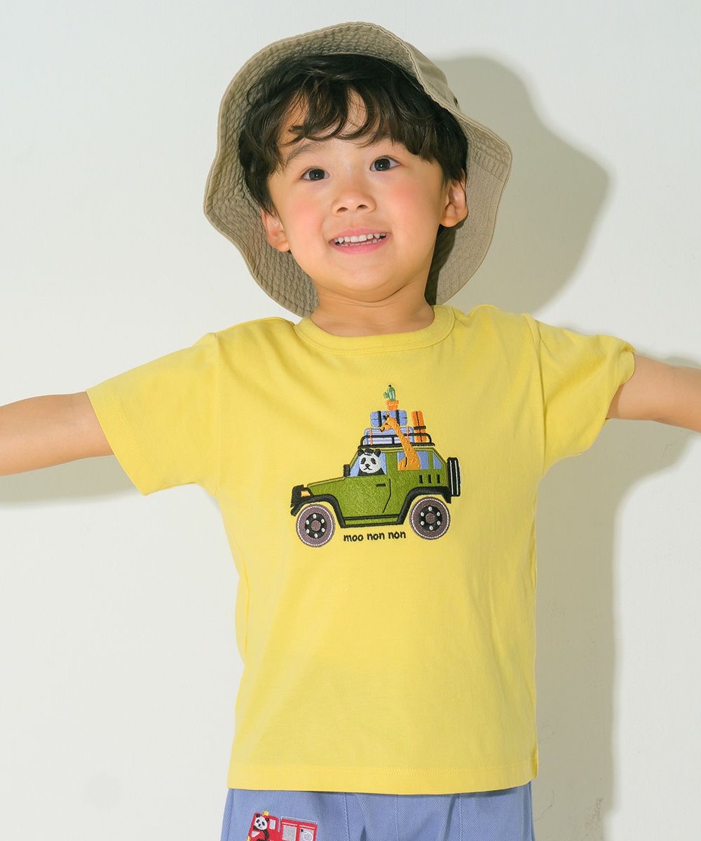 ベビー服 男の子 子ども服 こども キッズ綿100％ 動物 アニマル 車 くるま刺繍 サファリパーク イエロー(04) モデル画像1