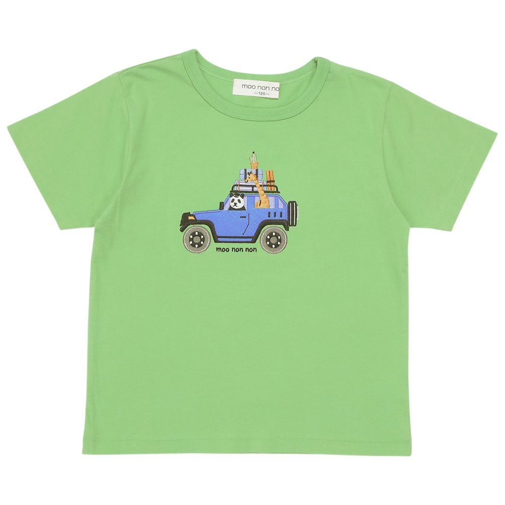 ベビー服 男の子 子ども服 こども キッズ綿100％ 動物 アニマル 車 くるま刺繍 サファリパーク グリーン(08) 正面