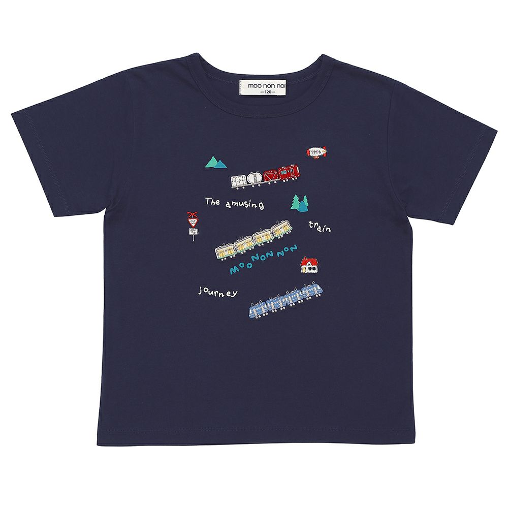 ベビー服 男の子 綿100％ 電車 ロゴ 刺繍 Tシャツ ネイビー(06) 正面
