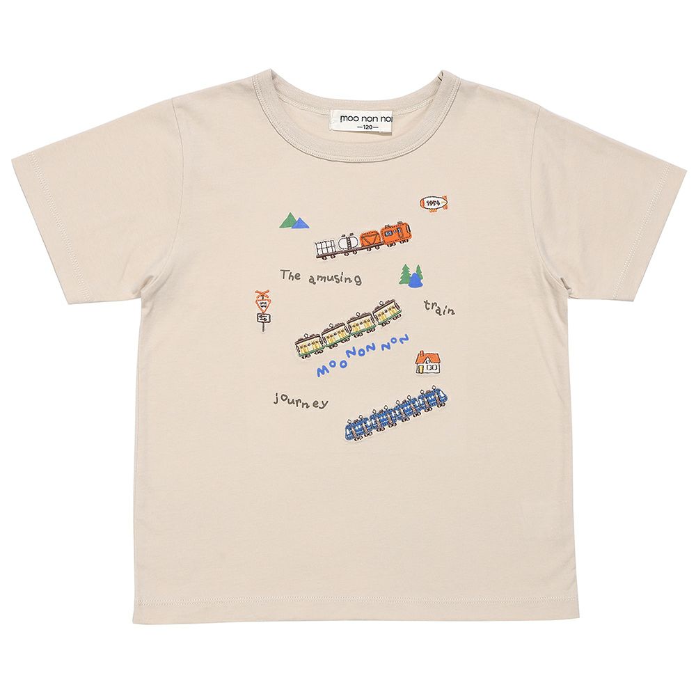 ベビー服 男の子 綿100％ 電車 ロゴ 刺繍 Tシャツ ベージュ(51) 正面