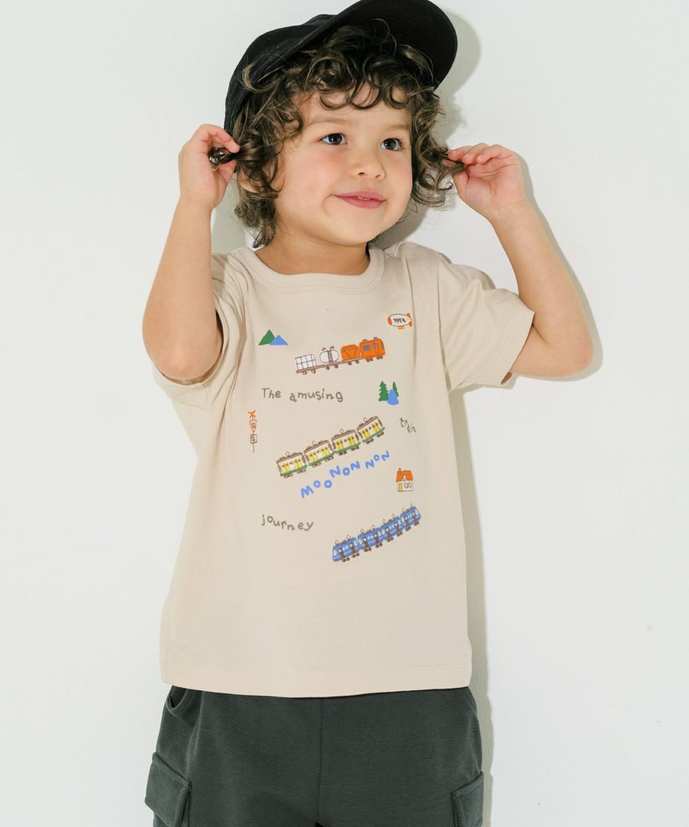 ベビー服 男の子 綿100％ 電車 ロゴ 刺繍 Tシャツ ベージュ(51) モデル画像1