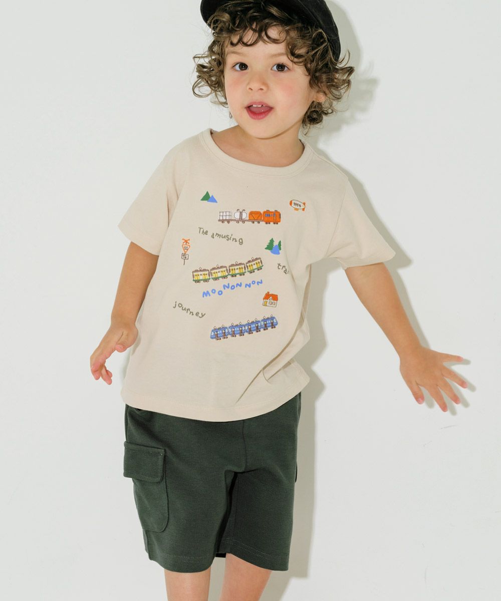 ベビー服 男の子 綿100％ 電車 ロゴ 刺繍 Tシャツ ベージュ(51) モデル画像2
