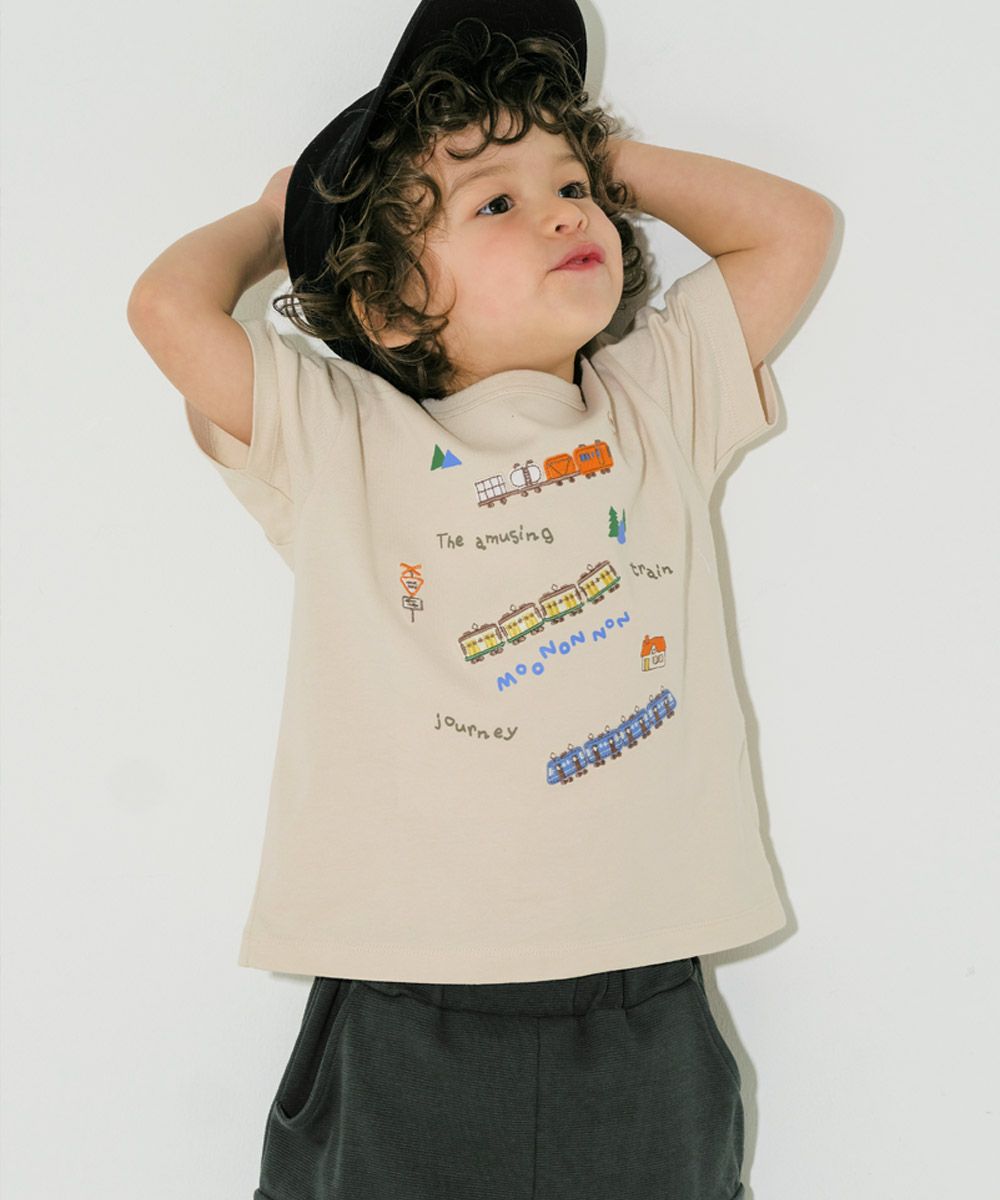 ベビー服 男の子 綿100％ 電車 ロゴ 刺繍 Tシャツ ベージュ(51) モデル画像3